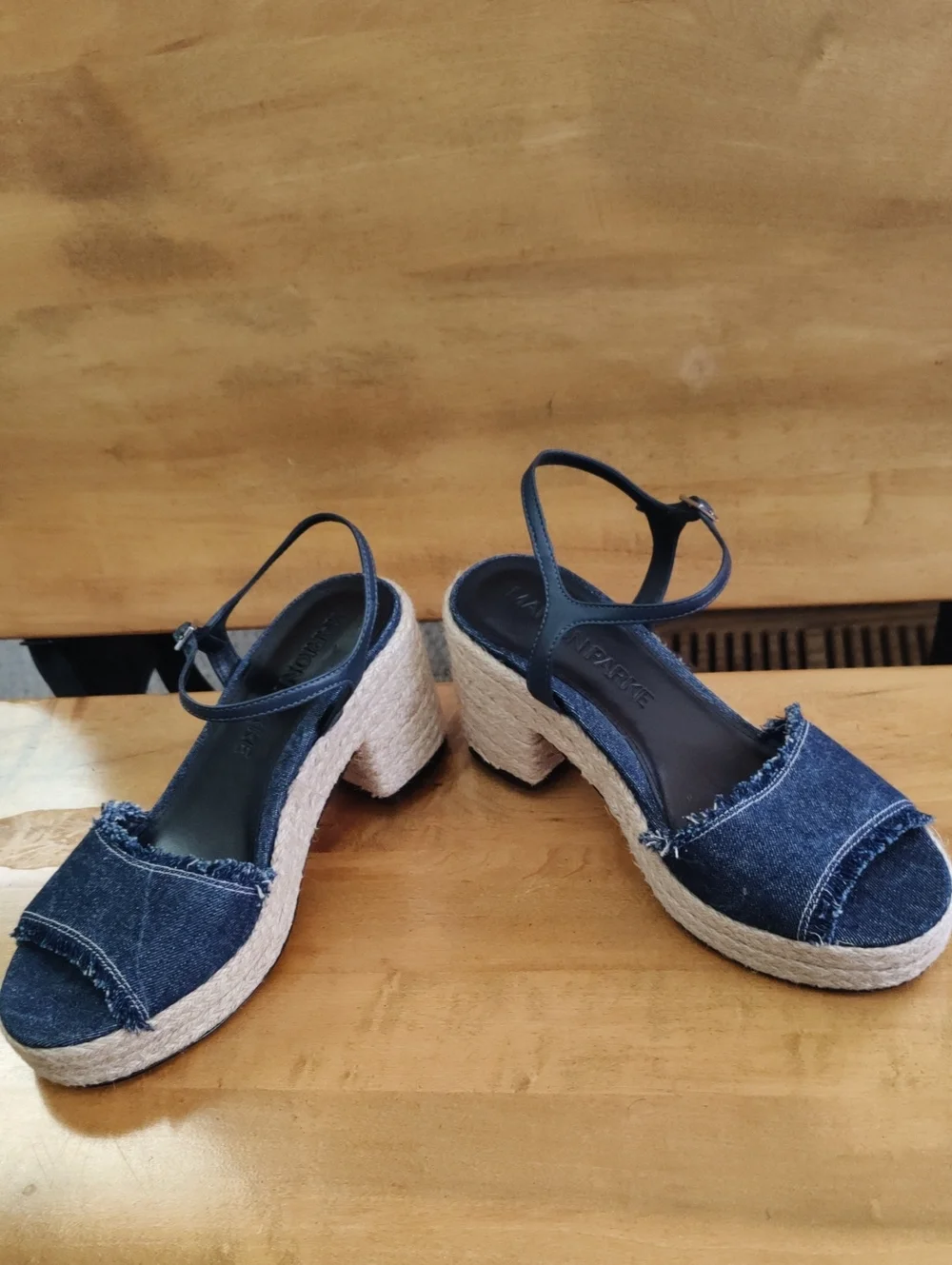 Marion Parke Frayed Denim Platform Espadrille Wedge Sandals Size 37